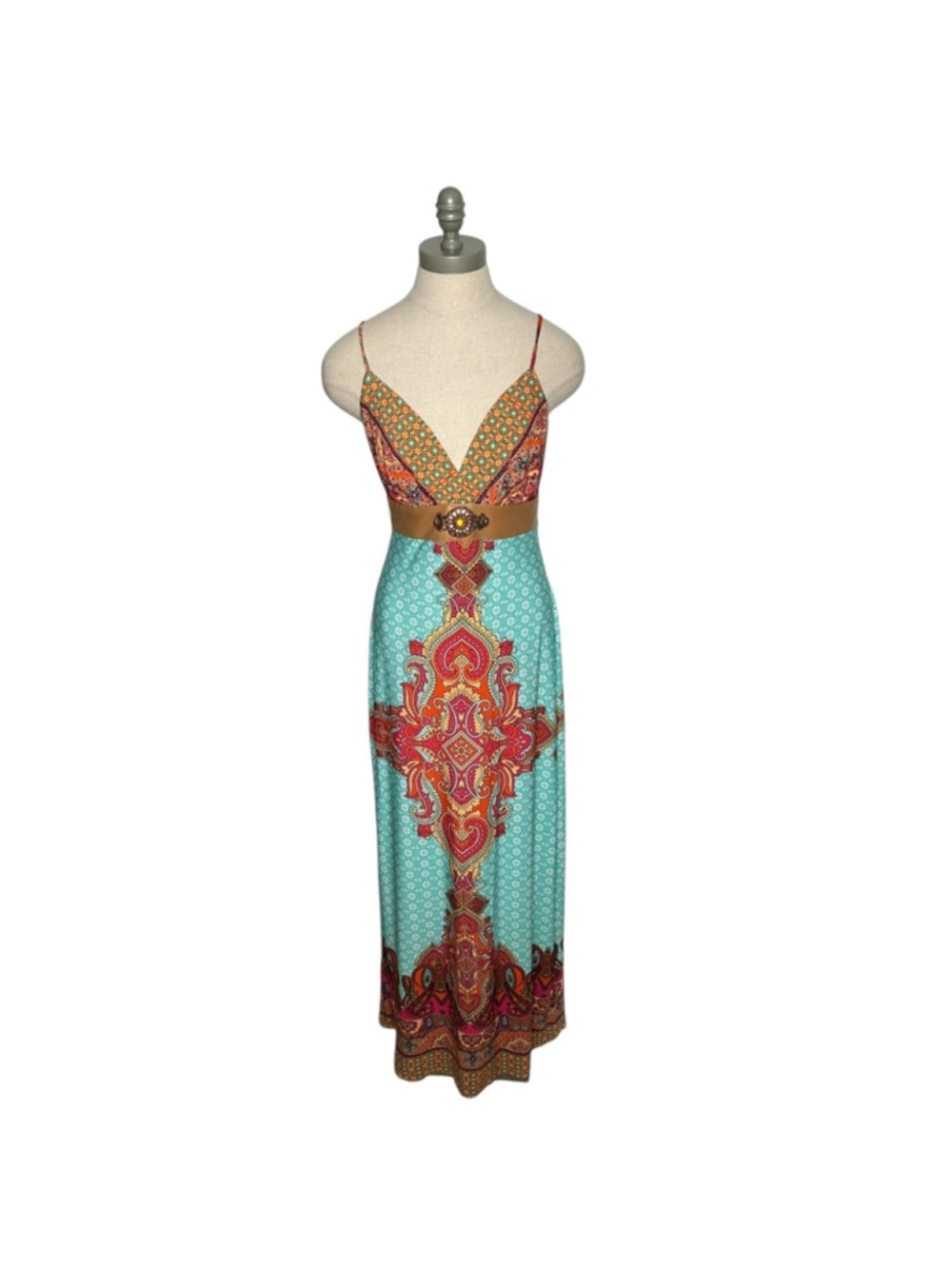 VENUS Multi Colored Floral Paisley Print Maxi Dress with Beaded Embroidery Small - Picture 3 of 13